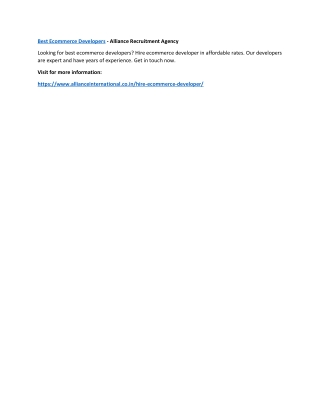 Best Ecommerce Developer - Alliance Recruitment Agency
