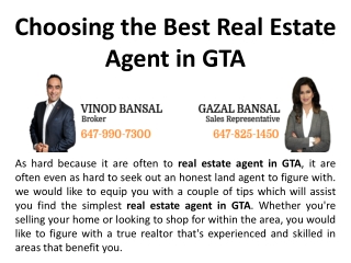 Choosing the Best Real Estate Agent in GTA