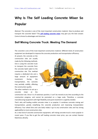 Why Is The Self Loading Concrete Mixer So Popular