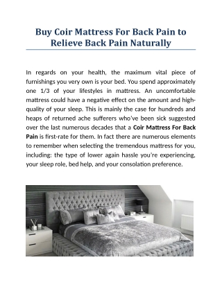 Buy Coir Mattress For Back Pain to Relieve Back Pain Naturally