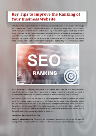 Key Tips to Improve the Ranking of Your Business Website