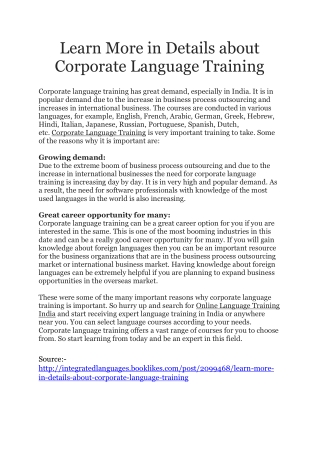 Learn More in Details about Corporate Language Training