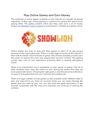 Play Online Games and Earn Money