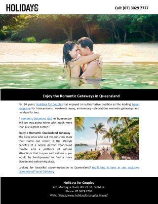 Enjoy the Romantic Getaways in Queensland