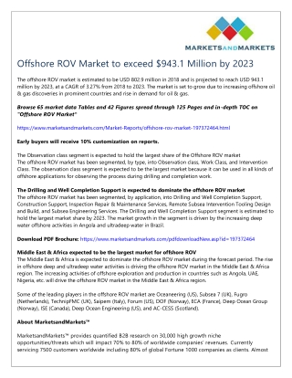 Offshore ROV Market to exceed $943.1 Million by 2023