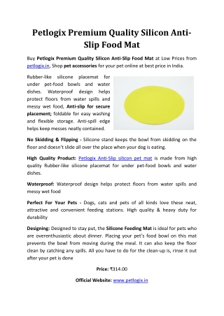Petlogix Premium Quality Silicon Anti-Slip Food Mat