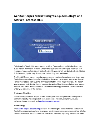 Genital Herpes Market Insights, Epidemiology, and Market Forecast 2030