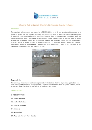 Exhaustive Study on Specialty Silica Market by Knowledge Sourcing Intelligence