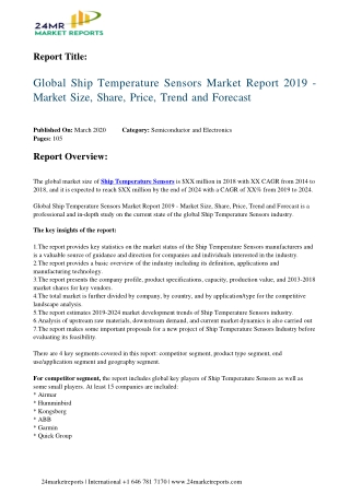 Ship Temperature Sensors By Characteristics, Analysis, Opportunities And Forecast To 2024