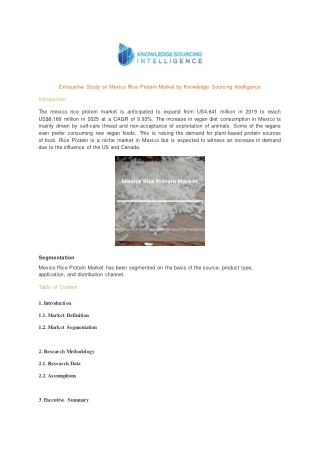 Exhaustive Study on Mexico Rice Protein Market by Knowledge Sourcing Intelligence