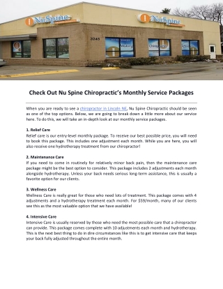 Check Out Nu Spine Chiropractic’s Monthly Service Packages