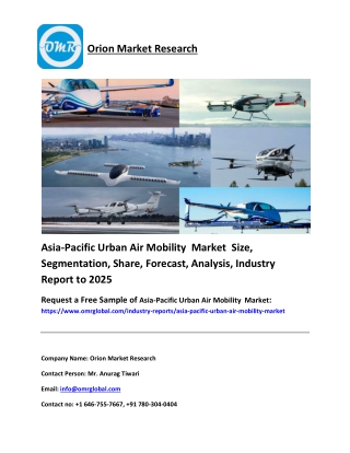 Asia-Pacific Urban Air Mobility Market  Trends, Size, Competitive Analysis and Forecast - 2019-2025