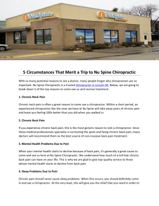 5 Circumstances That Merit a Trip to Nu Spine Chiropractic