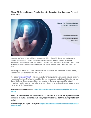 Global Tilt Sensor Market, Trends, Analysis, Opportunities, Share and Forecast – 2018-2025