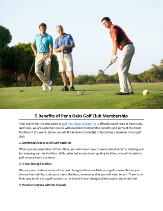 5 Benefits of Penn Oaks Golf Club Membership