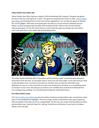 fallout shelter save editor unblocked