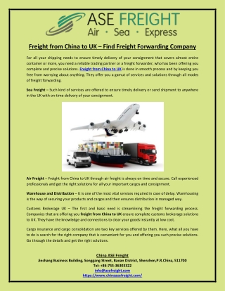 Freight from China to UK – Find Freight Forwarding Company