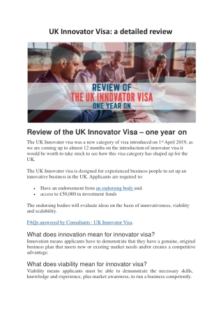 UK Innovator Visa: a detailed review