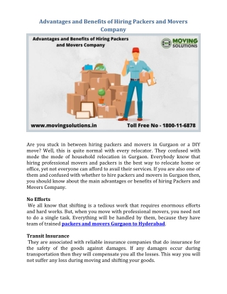 Advantages and Benefits of Hiring Packers and Movers Company