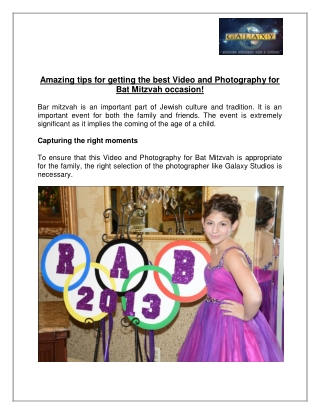 Amazing tips for getting the best Video and Photography for Bat Mitzvah occasion!