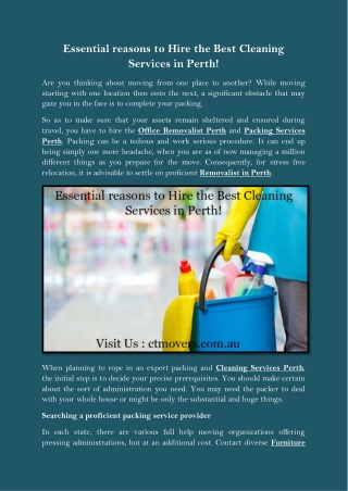 Essential reasons to Hire the Best Cleaning Services in Perth!