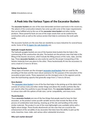 A peek into the various types of the excavator buckets