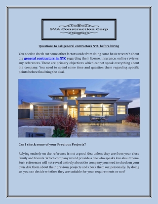 Questions to ask general contractors NYC before hiring