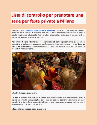 Lista di controllo per prenotare una sede per feste private a Milano