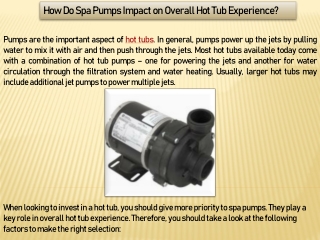 How Do Spa Pumps Impact on Overall Hot Tub Experience?