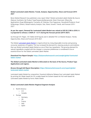 Global Laminated Labels Market, Trends, Analysis, Opportunities, Share and Forecast 2019- 2027