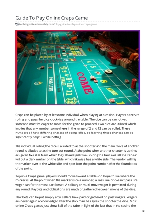 Guide To Play Online Craps Game