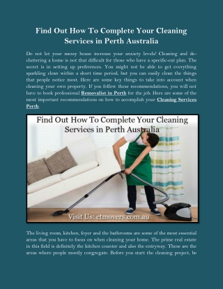 Find Out How To Complete Your Cleaning Services in Perth Australia