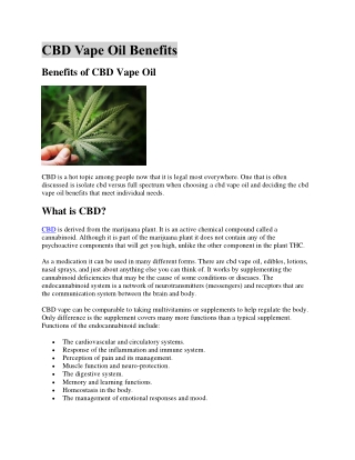 CBD Vape Oil Benefits