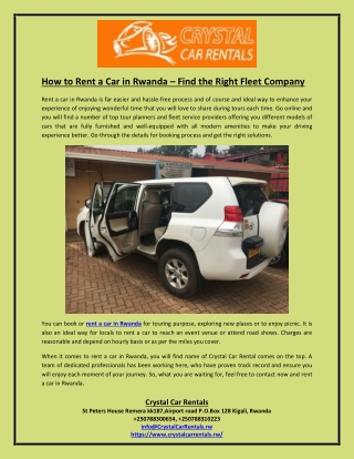 How to Rent a Car in Rwanda – Find the Right Fleet Company