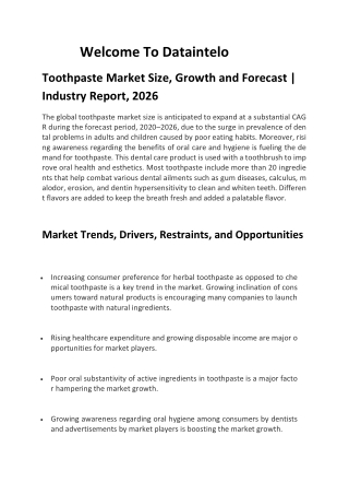 Toothpaste Market Size, Growth and Forecast | Industry Report, 2026