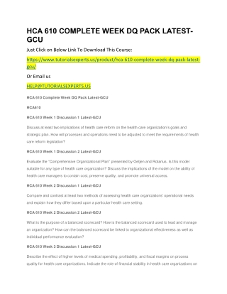 HCA 610 COMPLETE WEEK DQ PACK LATEST-GCU