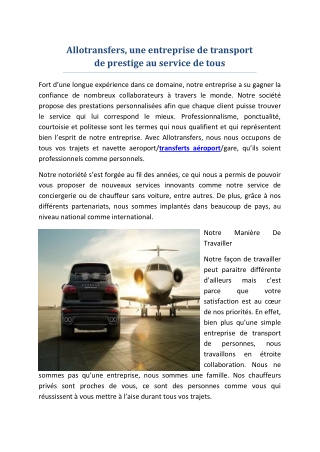 Allotransfers | Rental - Airport Shuttle - Private Transfer Paris, Londres, Rome, New-York, Miami