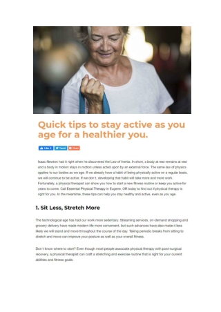 Quick tips to stay active as you age for a healthier you