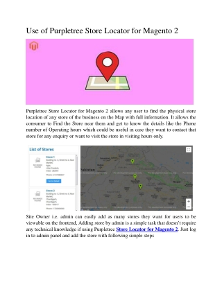 Use of Purpletree Store Locator for Magento 2