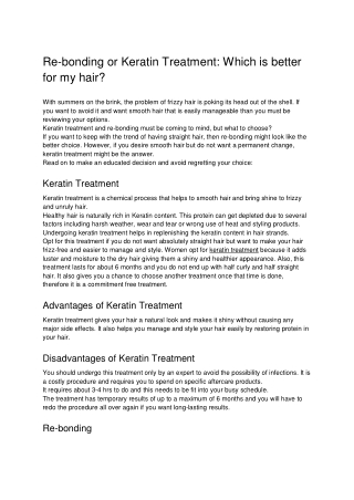 Re-bonding or Keratin Treatment: Which is better for my hair?