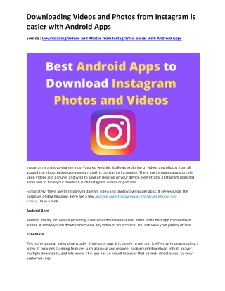 Downloading Videos and Photos from Instagram is easier with Android Apps