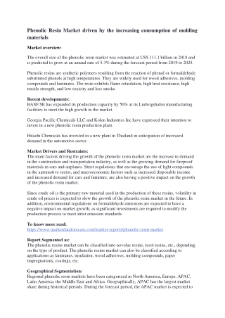 Phenolic resin market Analysis-2020