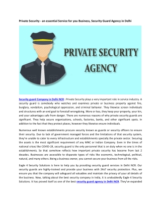 Private Security - an essential Service for your Business, Security Guard Agency in Delhi