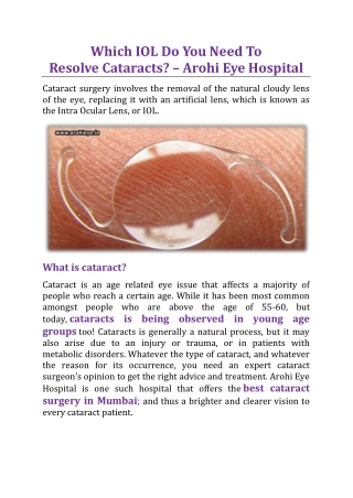 Which IOL Do You Need To Resolve Cataracts? - Arohi Eye Hospital