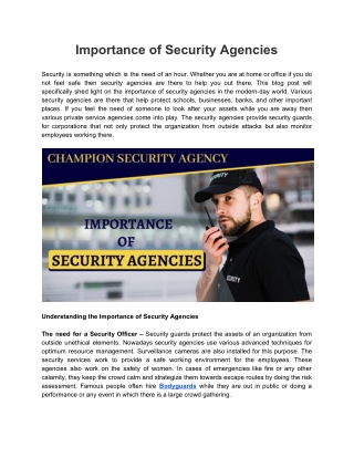 Importance of Security Agencies