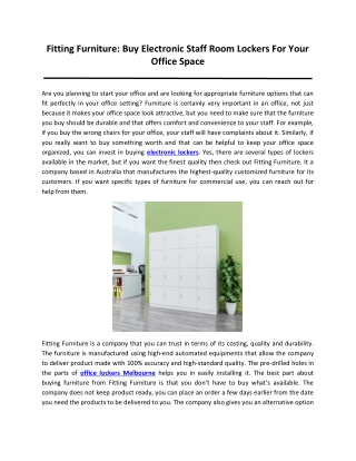 Fitting Furniture: Buy Electronic Staff Room Lockers For Your Office Space