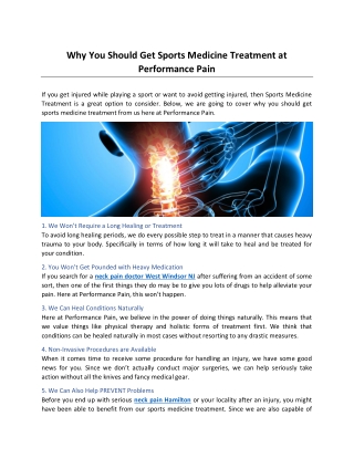 Why You Should Get Sports Medicine Treatment at Performance Pain