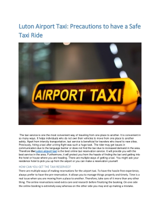 Luton Airport Taxi: Precautions to have a Safe Taxi Ride
