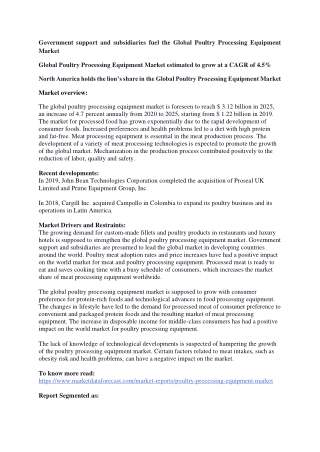 Poultry Processing Equipment Market Share and Forecast to 2025