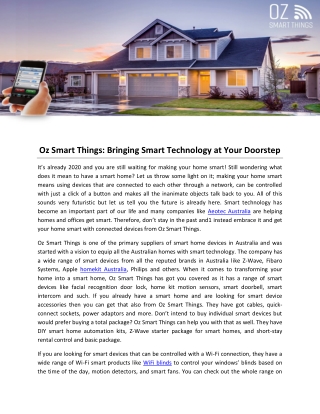 Oz Smart Things:Bringing Smart Technology at Your Doorstep